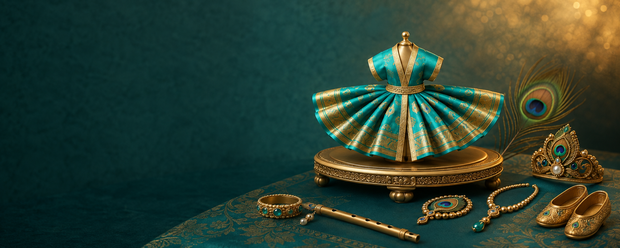 Turquoise Laddu Gopal poshak and shringar